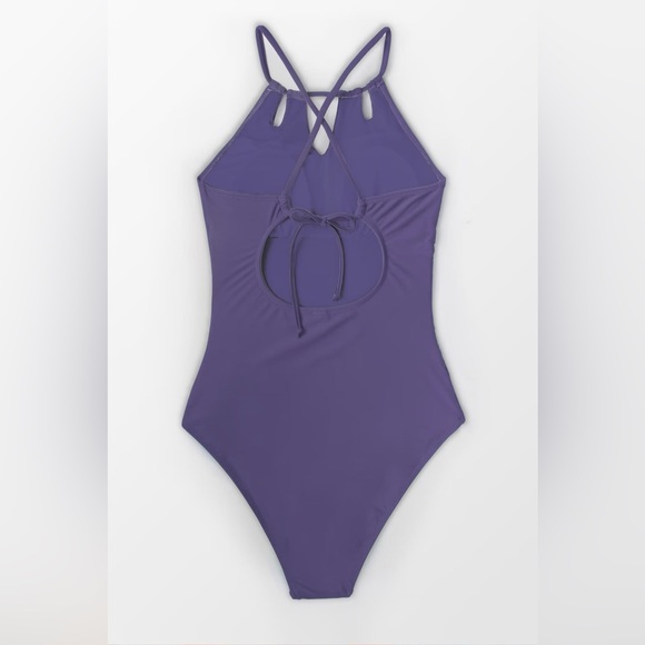 NEW Cupshe Purple High-Neck Cut-Out One-Piece Swimsuit Bathing Suit Size Medium - Picture 3 of 10